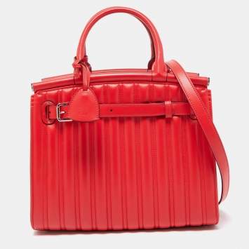 Pre Owned Ralph Lauren Red Quilted Leather Medium RL50 Tote