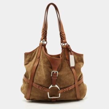 Pre Owned Ralph Lauren Brown Suede and Leather Stirrup Shoulder Bag