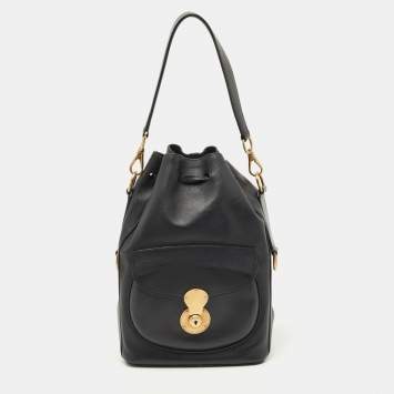 Pre Owned Ralph Lauren Black Leather Ricky Drawstring Bucket Bag