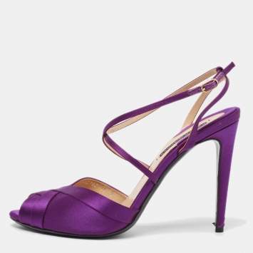 Pre Owned Ralph Lauren Purple Satin Ankle Strap Sandals Size 40