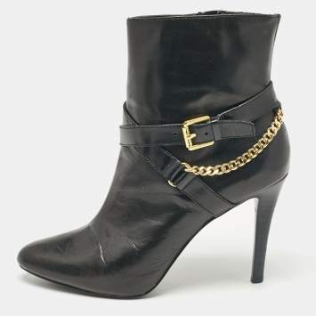 Pre Owned Ralph Lauren Black Leather Ankle Length Boots Size 36.5