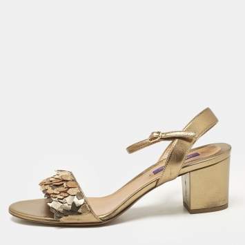 Pre Owned Ralph Lauren Brown Leather Ankle Strap Sandals Size 39.5