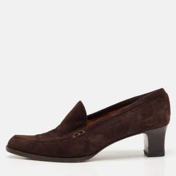 Pre Owned Ralph Lauren Brown Suede Loafer Pumps Size 38