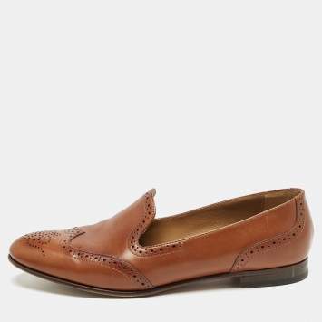 Ralph Lauren Brown Perforated Leather Quincy Loafers Size 41