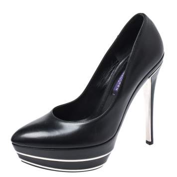 Pre Owned Ralph Lauren Black Leather Platform Pumps Size 36