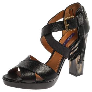 Pre Owned Ralph Lauren Black Leather Criss Cross Ankle Strap Sandals Size 38