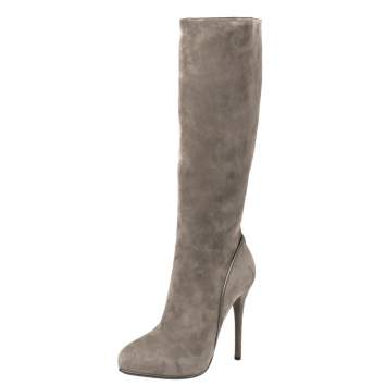 Pre Owned Ralph Lauren Grey Suede Heel High Boots Size 39