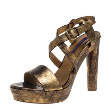 Pre Owned Ralph Lauren Two Tone Leather Estrid Platform Ankle Strap Sandals Size 39.5