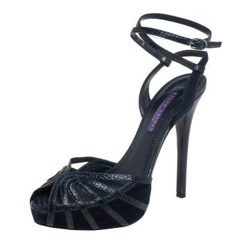 Pre Owned Ralph Lauren Blue Leather Ankle Strap Sandals Size 37