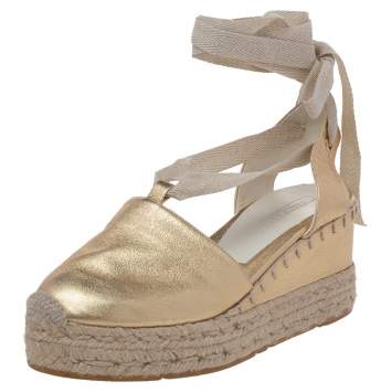 Pre Owned Ralph Lauren Gold Leather Espadrille Sandals Size 36