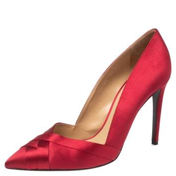 Pre Owned Ralph Lauren Collection Burgundy Satin Pointed Toe Pumps Size 38.5