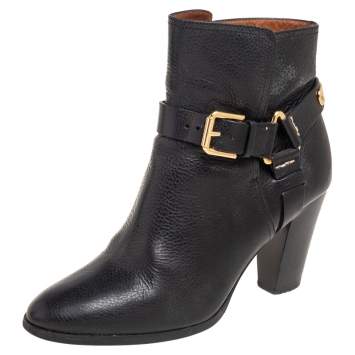Pre Owned Ralph Lauren Black Leather Buckle Ankle  Boots Size 38.5