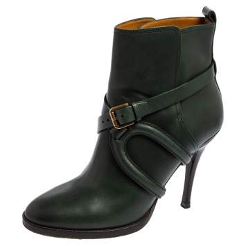 Pre Owned Ralph Lauren Green Leather Cross Strap Ankle Boots Size 39