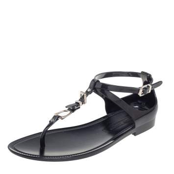 Pre Owned Ralph Lauren Black Jelly Karly Ankle-Strap Flat Sandals Size 38