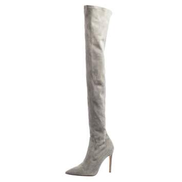 Pre Owned Ralph Lauren Grey Suede Over The Knee Boots Size 37