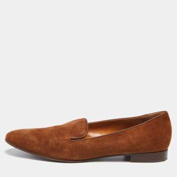 Pre Owned Ralph Lauren Brown Suede Slip On  Smoking Slippers Size 39