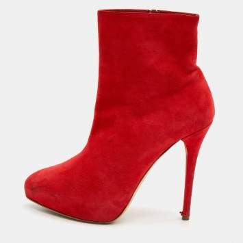 Pre Owned Ralph Lauren Red Suede Platform Ankle Boots Size 38