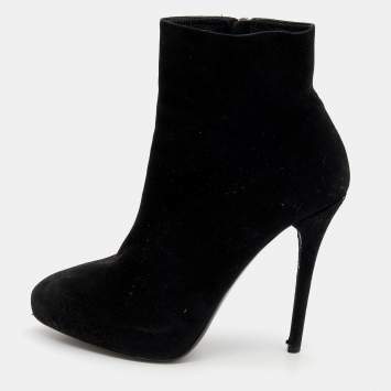 Pre Owned Ralph Lauren Black Suede Platform Ankle Length Boots Size 39