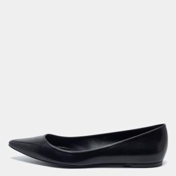 Pre Owned Ralph Lauren Black Leather Ballet Flats Size 38.5