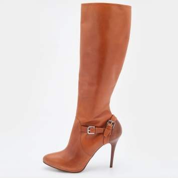 Pre Owned Ralph Lauren Tan Leather Knee Length Boot Size 38.5