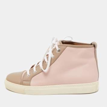 Pre Owned Ralph Lauren Pink/Brown Leather High Top Sneakers Size 40