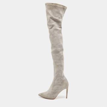 Pre Owned Ralph Lauren Grey Suede Knee Length Boots Size 37.5