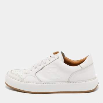 Pre Owned Ralph Lauren White Leather Lace Up Sneakers Size 36.5
