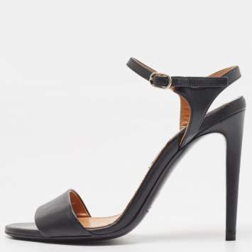 Pre Owned Ralph Lauren Black Leather Ankle Strap Sandals Size 35