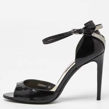 Pre Owned Ralph Lauren Collection Black Patent Leather Peep Toe Sandals Size 38