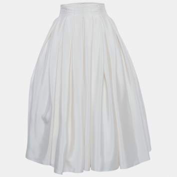 Pre Owned Rami al ali Cream Pleated Midi Skirt S