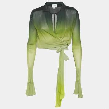 Pre Owned Rat & Bao Green Ombre Crepe Cypress Shirt S