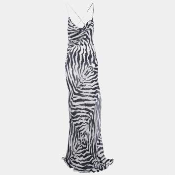 مملوكة مسبقًا Rat & Bao White /Black Zebra Print Crepe Sheer Maxi Dess XS