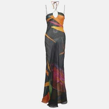 مملوكة مسبقًا Rat & Bao Multicolor Printed Crepe Sheer Maxi Dress S  