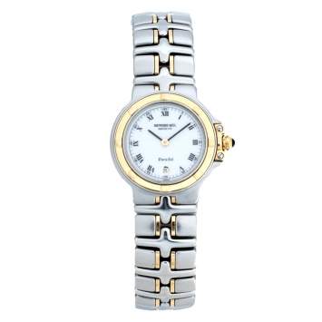 Pre Owned Raymond Weil White Yellow Gold Plated Stainless Steel Parsifal Quartz Women's Wristwatch 28 MM
