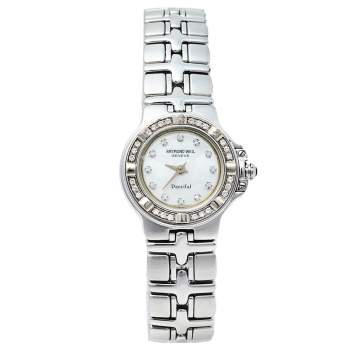 Pre Owned Raymond Weil Mother Of Pearl Stainless Steel Diamonds Parsifal Mini 9691 Women's Wristwatch 21 mm
