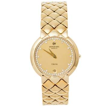 Pre Owned Raymond Weil Champagne 18K Gold Electroplated Gloria Quartz Women's Wristwatch 32MM