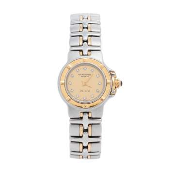 Pre Owned Raymond Weil Champagne Diamonds 18k Gold and Stainless Steel Parsifal 9690 Women's Wristwatch 23 mm