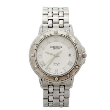 Pre Owned Raymond Weil Silver Stainless Steel Tango 5560 Men's Wristwatch 36 mm