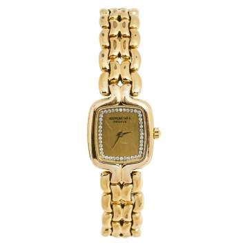 Pre Owned Raymond Weil Champagne Yellow Gold Plated Stainless Steel 5877/1 Women's Wristwatch 20 mm