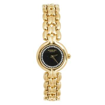 Pre Owned Raymond Weil Black Gold Plated Stainless Steel 5876/1 Women's Wristwatch 22 mm