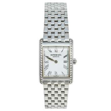 Pre Owned Raymond Weil White Stainless Steel Diamond Classic 5873/1 Women's Wristwatch 22 MM