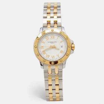 Pre Owned Raymond Weil White Two Tone Stainless Tango 5399 Women's Wristwatch 28 mm