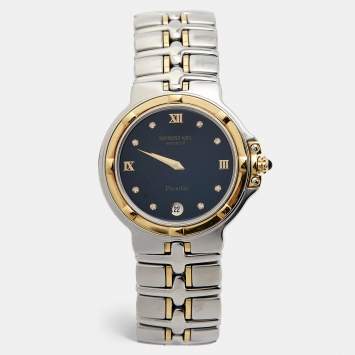 Pre Owned Raymond Weil Black Gold Plated Stainless Steel Parsifal 9190 Women Watch 35 mm