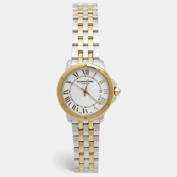Pre Owned Raymond Weil White Two-Tone Stainless Steel Tango 5391-STP-00308 Women's Wristwatch 28 mm