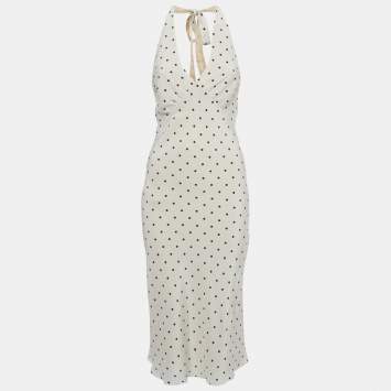 Pre Owned Réalisation Par White Polka Dot Silk Tie Up Halter Neck Dress S