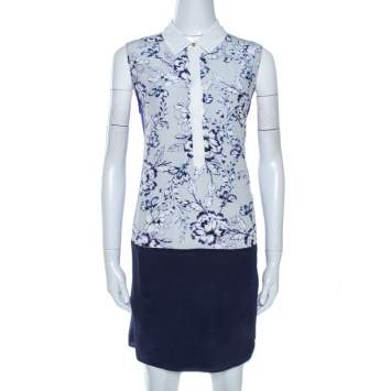 Pre Owned Rebecca Taylor Bicolor Floral Print Silk Tunic Dress S