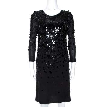 Pre Owned Rebecca Taylor Black Knit Sequin Embellished Mini Dress L