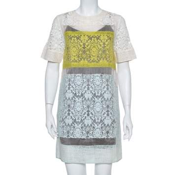 Pre Owned Rebecca Taylor Multicolor Lace Sheer Shift Dress S
