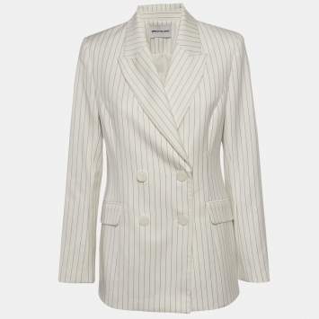 Pre Owned  Rebecca Vallance White Pinstriped Twill Double Breasted Blazer M
