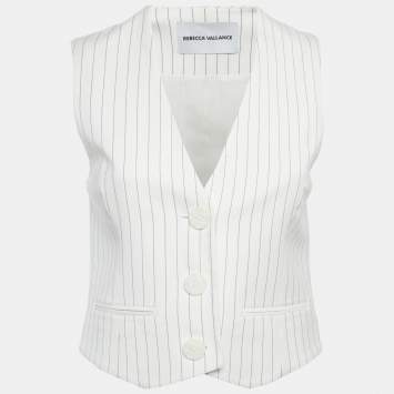 مملوكة مسبقًا Rebecca Vallance White Pinstripe Crepe Vest S